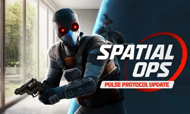 Spatial Ops Pulse Protocol Update: A futuristic soldier in tactical gear holds a revolver, set against a modern background.
