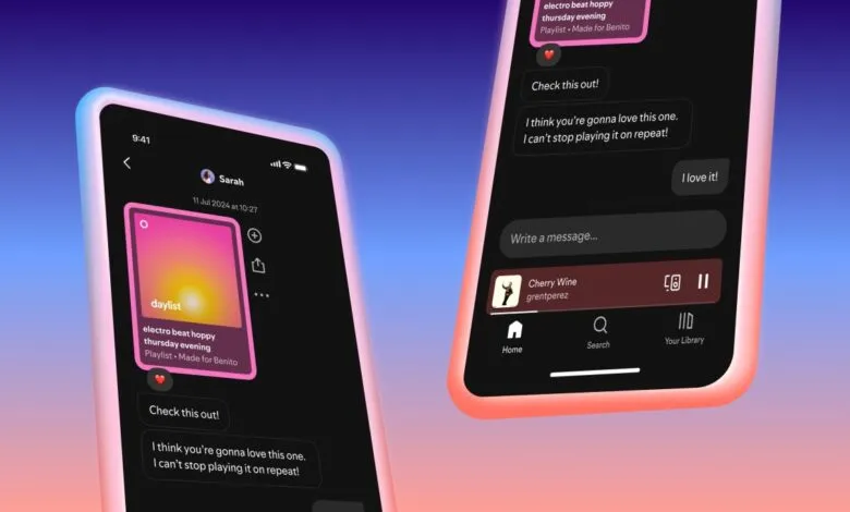 Spotify mobile app showing a playlist shared via message. The playlist is titled 'electro beat hoppy' and includes a song called 'Cherry Wine'.
