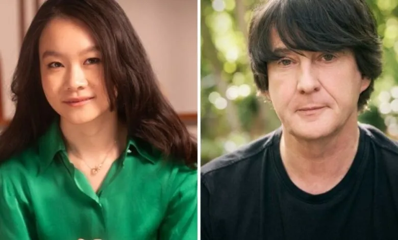Headshots of authors Ling Ma and Martin Amis.
