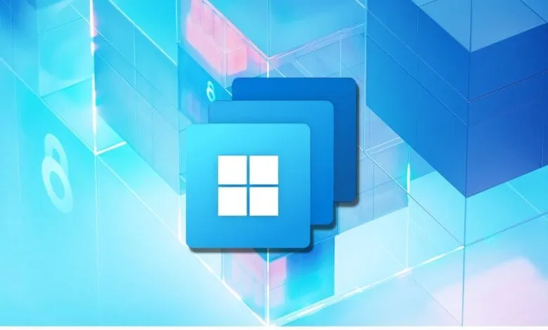 Windows 365 logo displayed against an abstract background of translucent blue cubes.