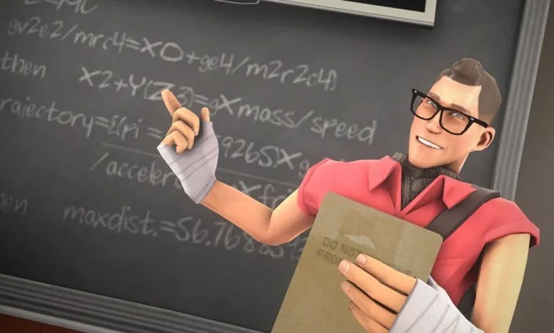 A cartoon character, possibly a teacher or scientist, stands in front of a blackboard filled with complex equations, smiling and gesturing.