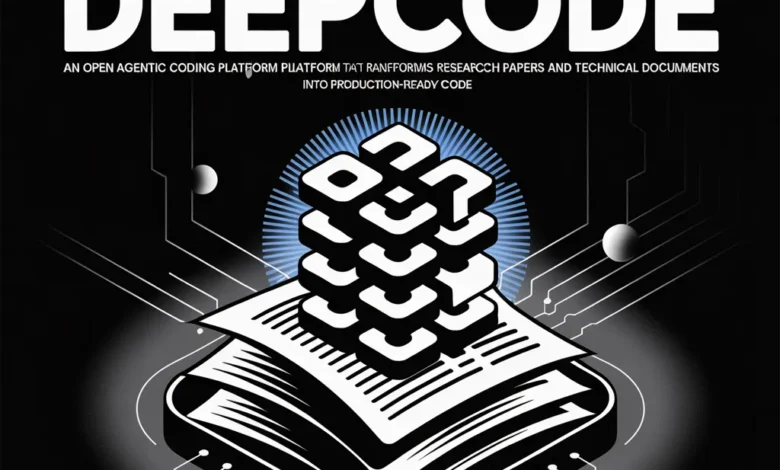 DeepCode logo: An illustration of code blocks transforming research papers into production-ready code.