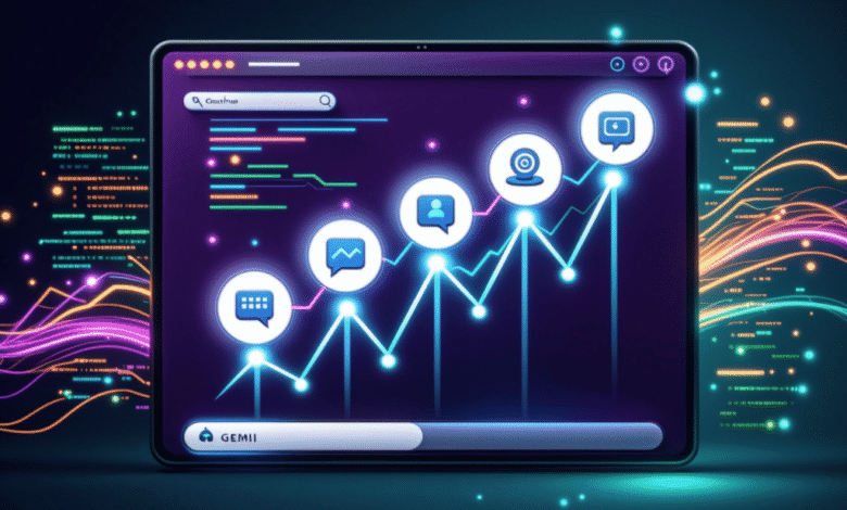 Tablet displaying upward trending graph with communication icons, representing growth in online engagement.