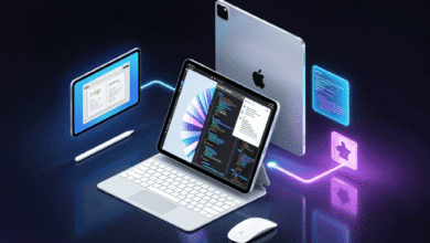 Apple iPad Pro and accessories showcasing seamless connectivity and coding interface.