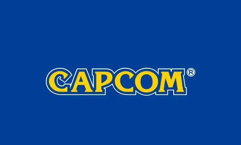 Capcom logo: The word 'CAPCOM' in bold yellow letters with white outlines on a blue background.