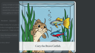 Illustration of Cory the Brave Catfish, a children's storybook, showing a friendly catfish with other fish in an aquarium.