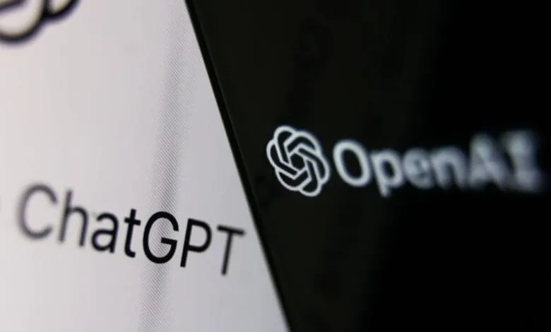 Close-up of a screen displaying the ChatGPT text and the OpenAI logo.