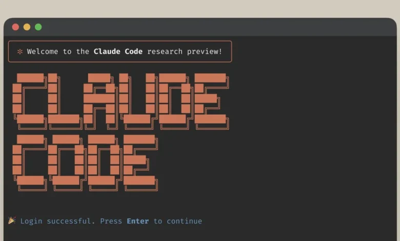 Claude Code research preview login screen with a unique block-style logo.