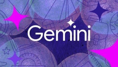 Gemini zodiac sign graphic with purple and pink abstract shapes and stars.