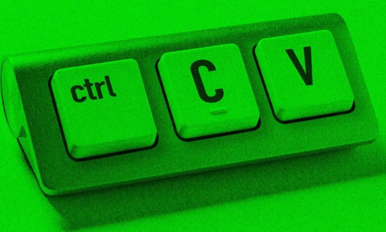 Close-up of three green buttons labeled 'ctrl', 'C', and 'V', suggesting a copy-paste function.