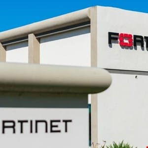 Fortinet building exterior with company logo prominently displayed.
