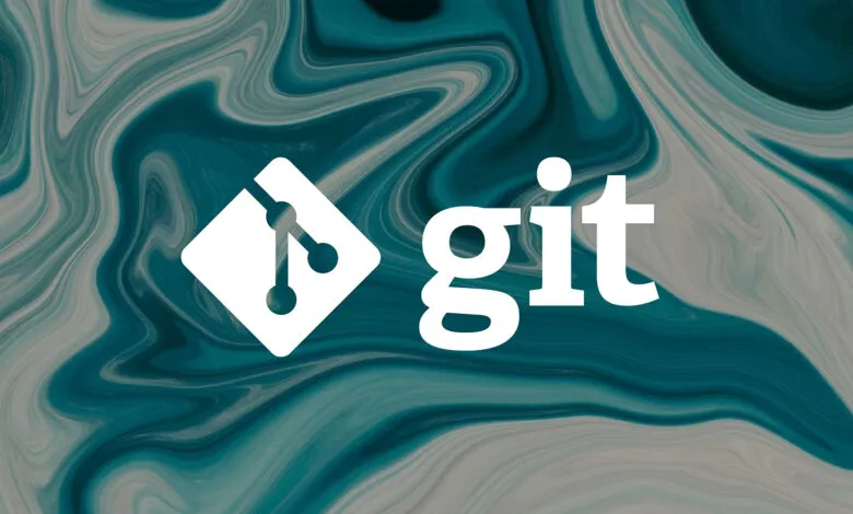 Git logo and text on an abstract teal and gray marble background.