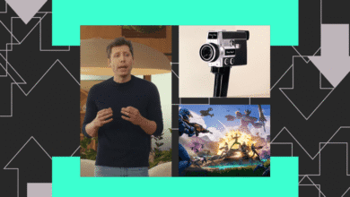 Collage featuring Markiplier, a vintage camera, and a video game scene, set against a background of teal and gray arrows.