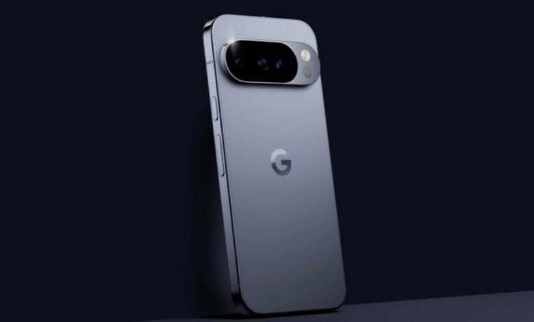 Google Pixel phone, rear view, showcasing sleek design and camera system.
