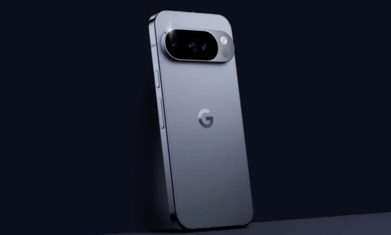 Google Pixel phone, rear view, showcasing sleek design and camera system.