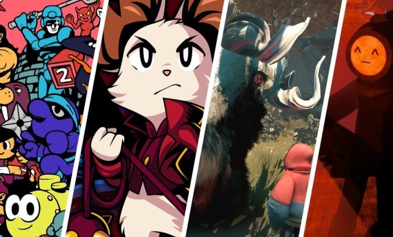 Collage showcasing diverse video game art styles: retro pixel art, anime-inspired character art, realistic monster, and minimalist geometric design.