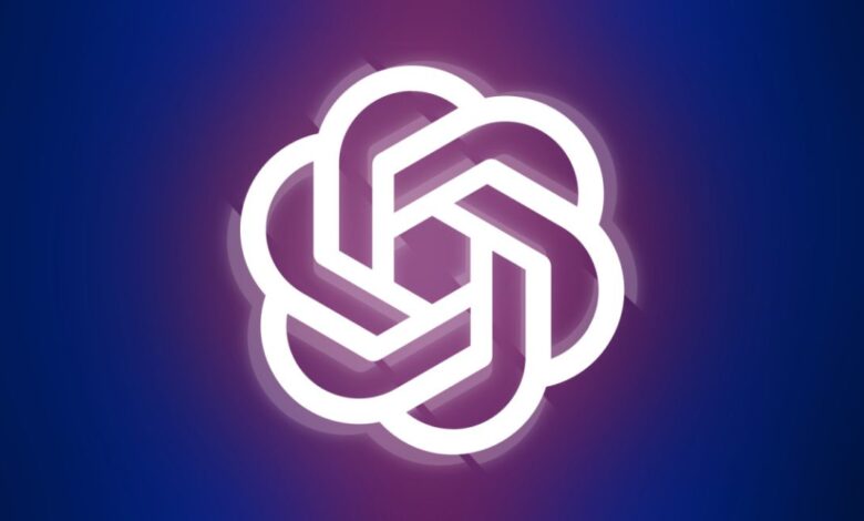 Abstract white geometric design resembling a flower, set against a gradient purple and blue background.