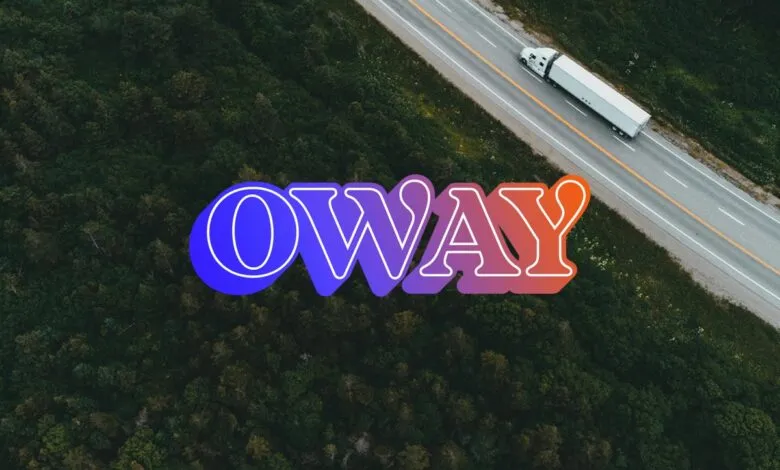 OWAY logo overlaid on an aerial shot of a highway and forest.