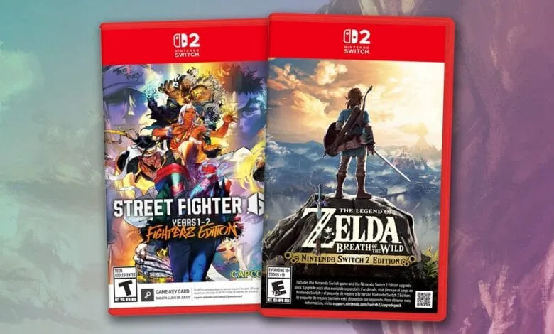 Nintendo Switch game cases for Street Fighter 6 Years 1-2 Fighters Edition and The Legend of Zelda: Breath of the Wild.