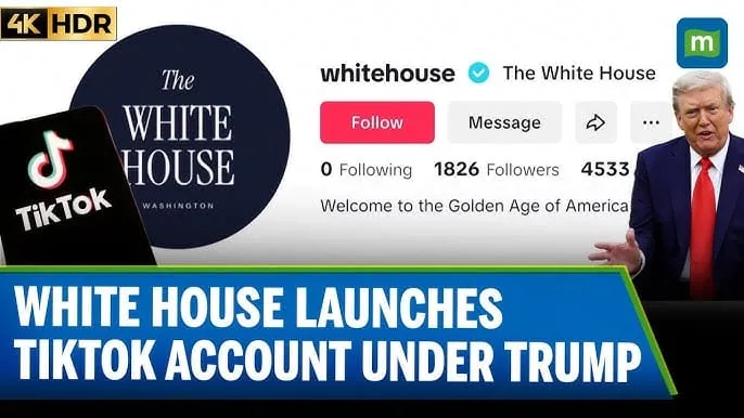 Screenshot of the White House's official TikTok account profile with President Trump.