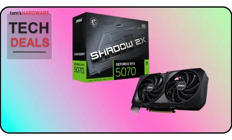 MSI GeForce RTX 5070 Shadow 2X graphics card and its box.