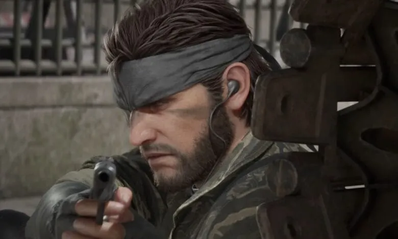Close-up of a man in camouflage, wearing a bandana and earphones, aiming a handgun. Serious expression, urban background.