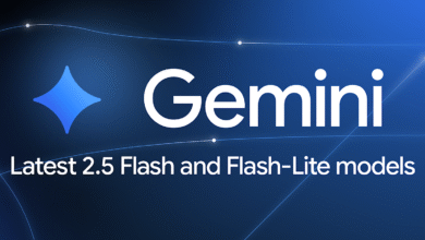 Gemini logo with text 'Latest 2.5 Flash and Flash-Lite models' on a dark blue background.