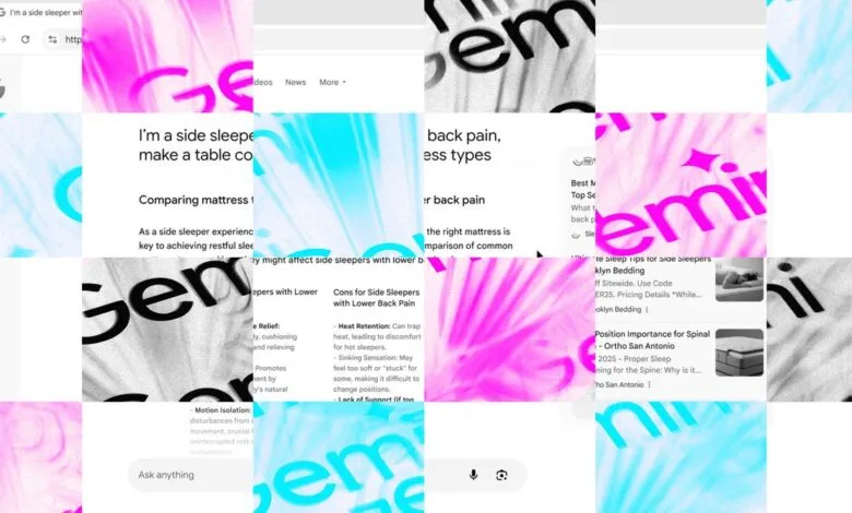 Collage of web pages about mattresses for side sleepers and back pain relief.