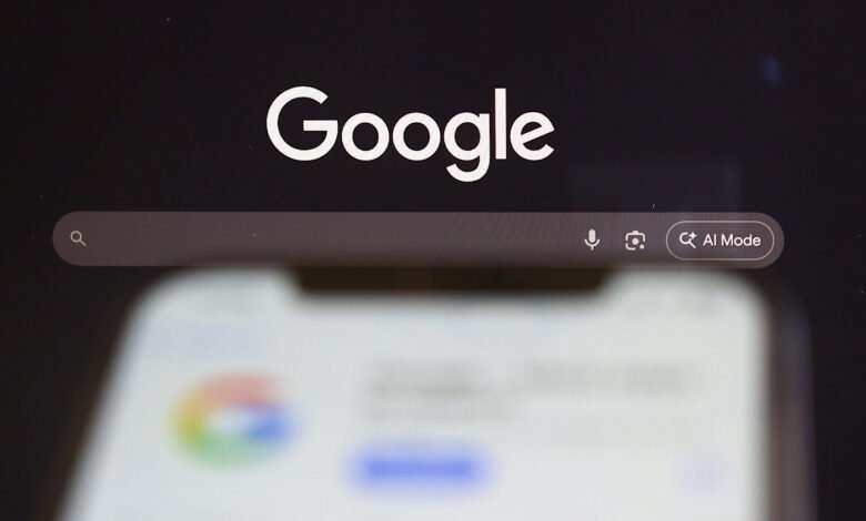 Google search bar on a dark screen, showing the AI Mode button.