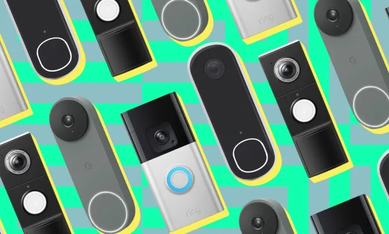 Assortment of smart video doorbells from various brands, showcasing different designs and features.