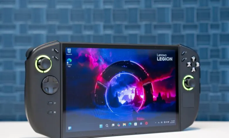 Lenovo Legion Go handheld gaming PC with vibrant display and integrated controls.