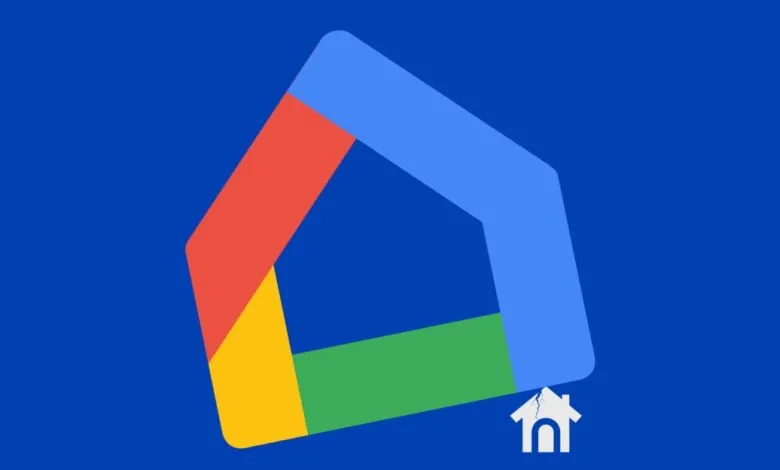 Google Nest Home logo: Colorful house icon on blue background.