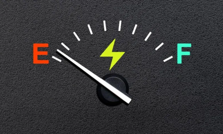 Electric vehicle charge indicator showing low battery.