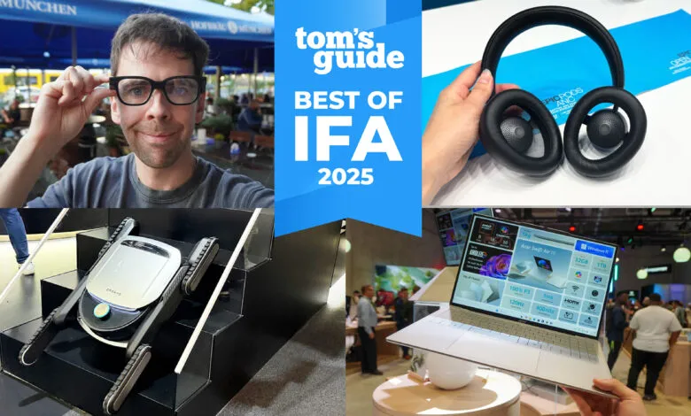 Collage showcasing Tom's Guide's Best of IFA 2025 awards, featuring headphones, a robot vacuum, and a laptop.