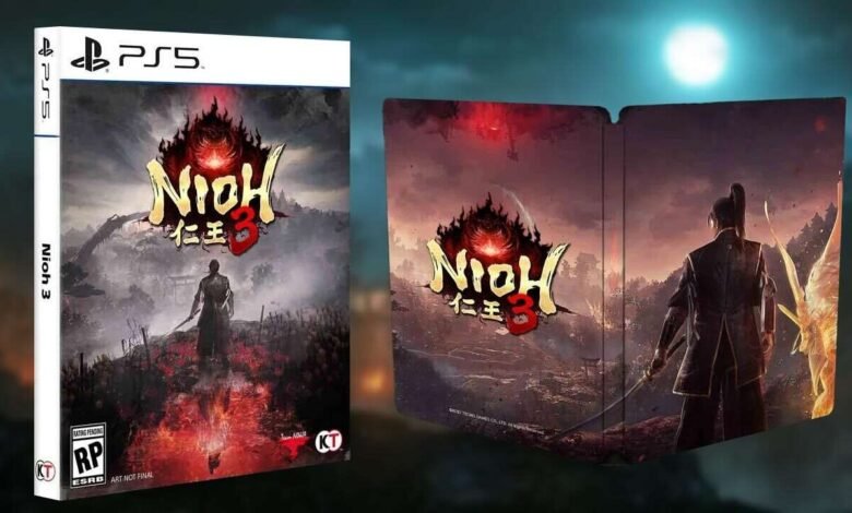 Nioh 3 PS5 game cover and steelbook art featuring a samurai warrior.