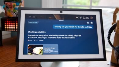 Smart display showing a restaurant reservation confirmation from Alexa.