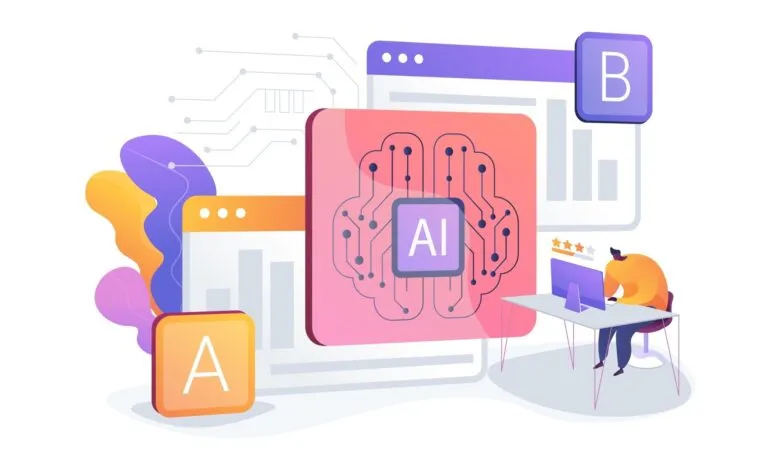 Illustration of AI-powered A/B testing for marketing optimization.