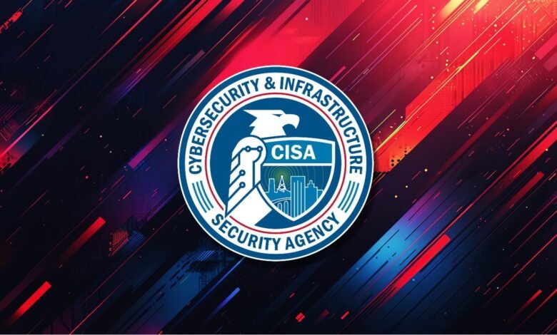 CISA logo: Cybersecurity & Infrastructure Security Agency emblem on a dark background with red and blue streaks.