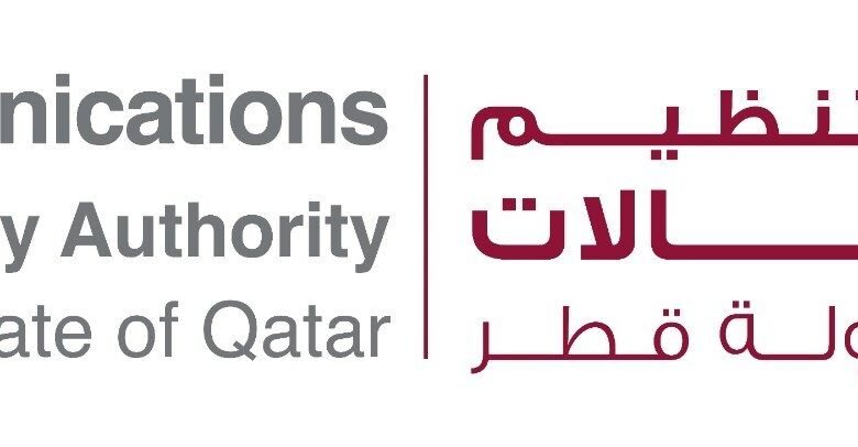 Communications Regulatory Authority, State of Qatar logo. Gray and maroon text in English and Arabic.