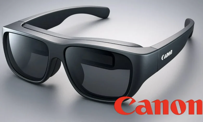 Close-up of sleek, dark gray Canon sunglasses with the brand logo subtly displayed.