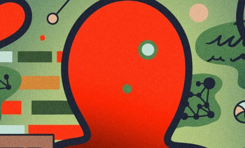 Abstract illustration of a person's head with connecting nodes and data points, representing AI and social connections.