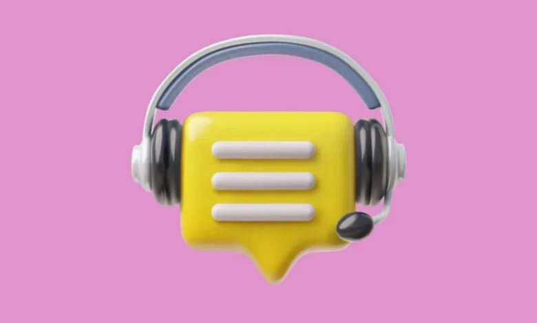 3D render of a yellow speech bubble with a headset, symbolizing customer service and communication.