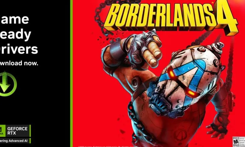 Nvidia GeForce RTX Game Ready Drivers for Borderlands 4 with character art.