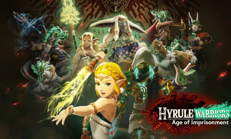 Zelda and other characters from Hyrule Warriors: Age of Calamity in battle poses.
