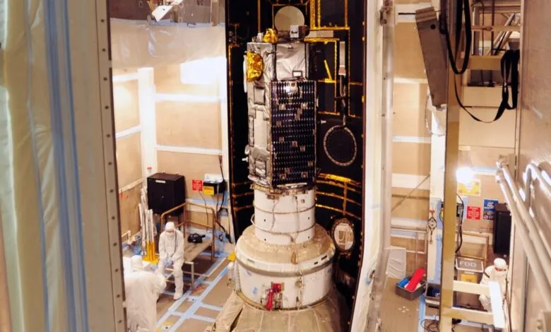 OCO-2 satellite inside its payload fairing at Vandenberg Air Force Base, ready for launch.