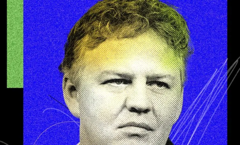 Stylized portrait of Mathew Prince, CEO of Cloudflare, in shades of yellow and blue.