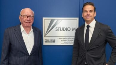 Rupert Murdoch and Lachlan Murdoch at Fox News Studio M dedication.