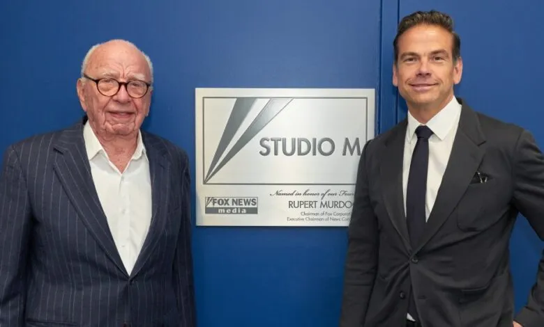 Rupert Murdoch and Lachlan Murdoch at Fox News Studio M dedication.