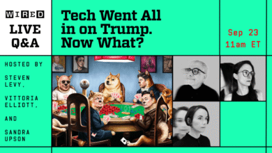 Promo for Wired Live Q&A on Trump's impact on tech, hosted by Steven Levy, Vittoria Elliott, and Sandra Upson.