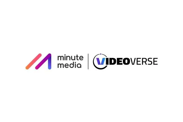 Minute Media and Videoverse logos side-by-side. Gradient purple and blue colors.